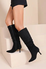 Amanza Black Suedette Knee High Boots