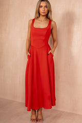 Henley Burnt Orange Square Neck Scuba Dress