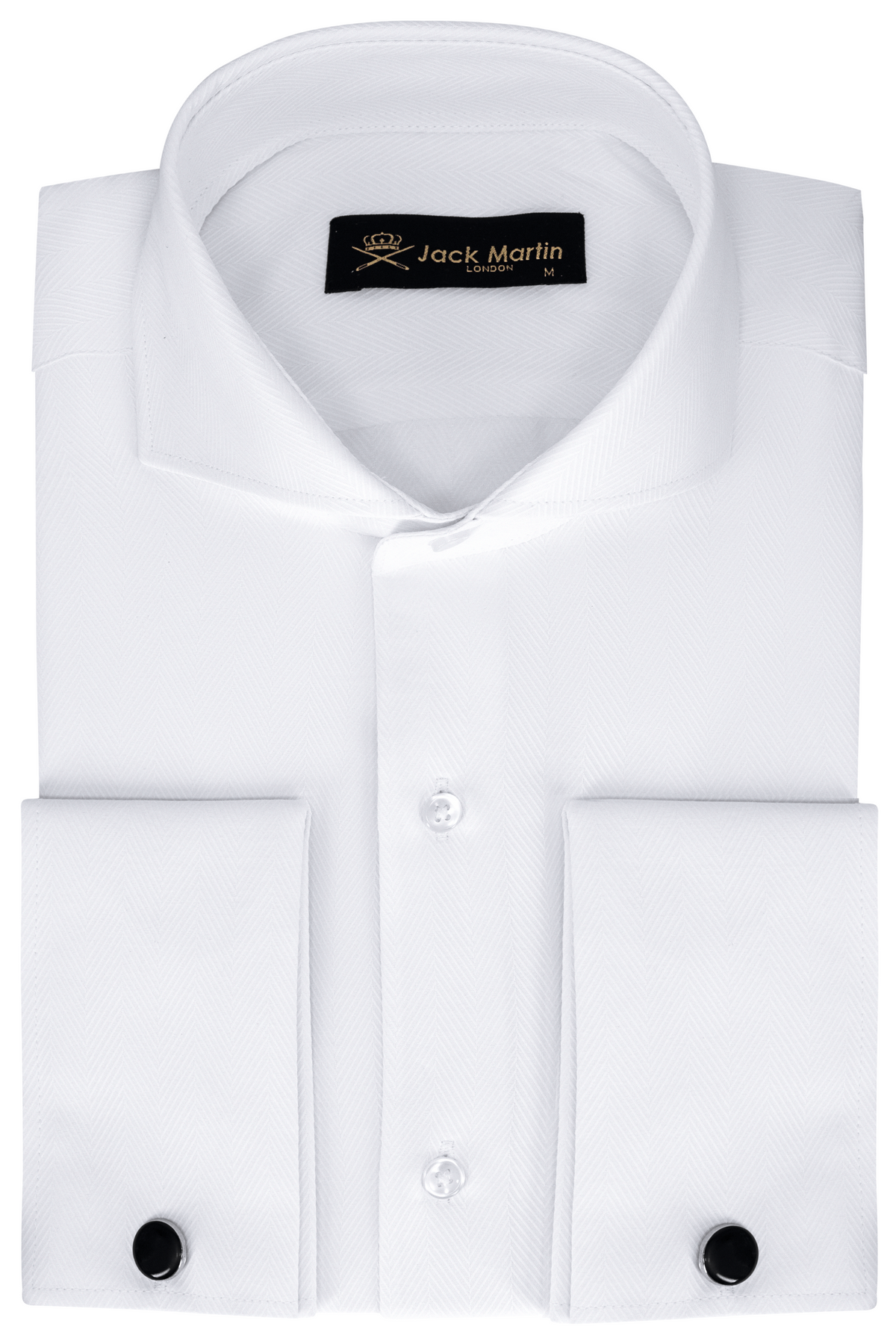 MASON - White Herringbone Cutaway Collar Double Cuff Shirt - Jack Martin