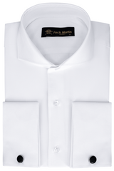 MASON - White Herringbone Cutaway Collar Double Cuff Shirt - Jack Martin