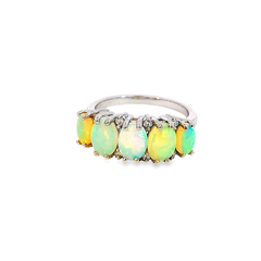 Platinum ring set with 5 Crystal Opal 2.6ct and diamond eternity style ring - Masterpiece Jewellery Opal & Gems Sydney Australia | Online Shop