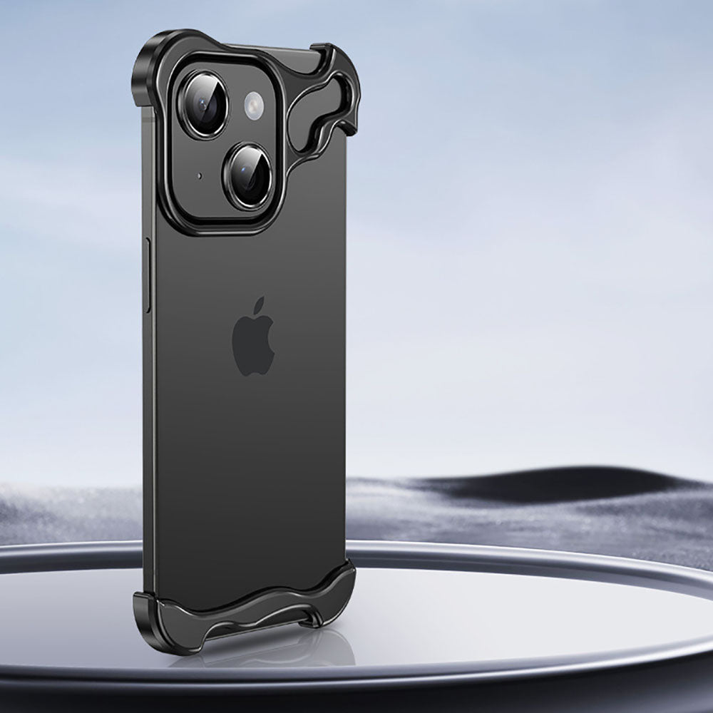 Frameless Aluminum Alloy Metal Corner Pad Anti-Fall Phone Case With Lens Protective Film For iPhone - Mycasety Mycasety