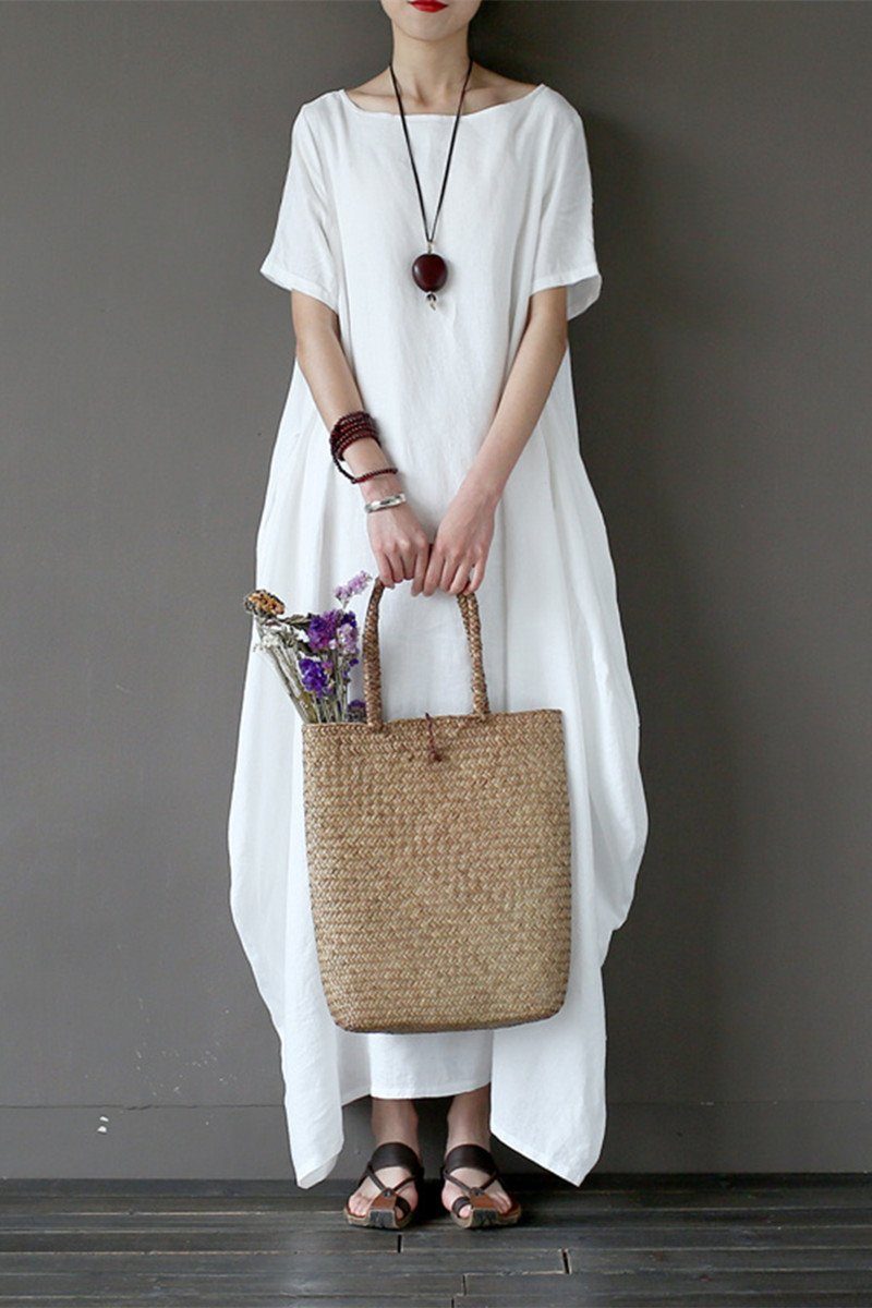 White Casual Linen Plus Size Summer Maxi Dresses 1640 - FantasyLinen