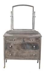 original vintage american industrial brushed and sanded metal simmons dresser with tilting mirror