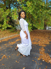 Ayabawa All White African Dress with Lace Trim - DP7020 - Dupsie's African Fashion