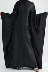 Jahari Shiny Batwing Butterfly Sleeve Maxi Dress Abaya 774-Black - Meliza
