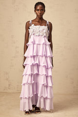 Wilhelmine purple sequined 3d-petal tiered maxi dress