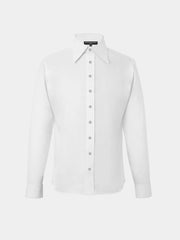 A white long sleeve dress shirt with a collar, button-up front, and visible button placket.
