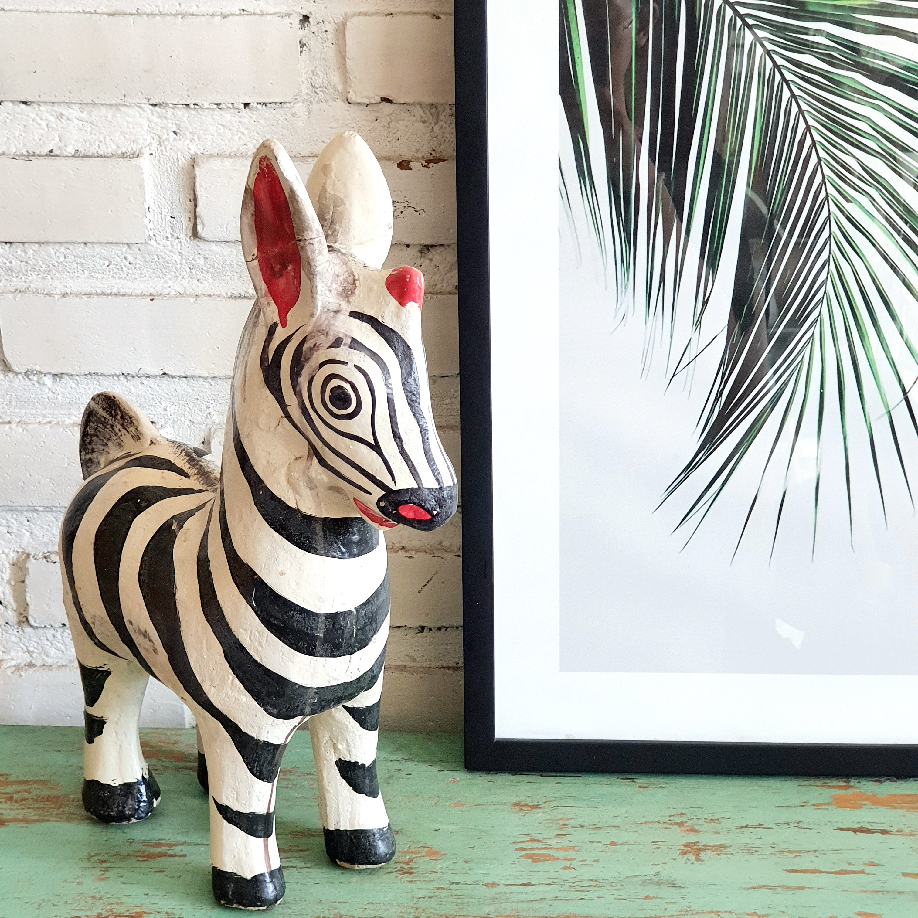 Hand-Carved Wooden Zebra Figurine (W)_H&S