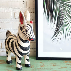 Hand-Carved Wooden Zebra Figurine (W)_H&S