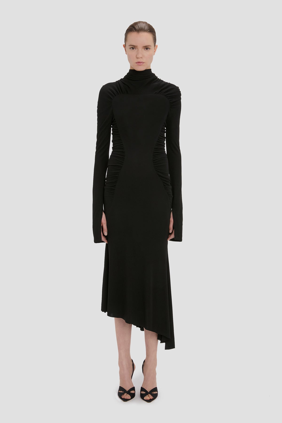 High Neck Midi Dress In Black