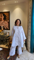 Beautiful Linen with Shimmer & Lace work Outfit Dressed with Bead work