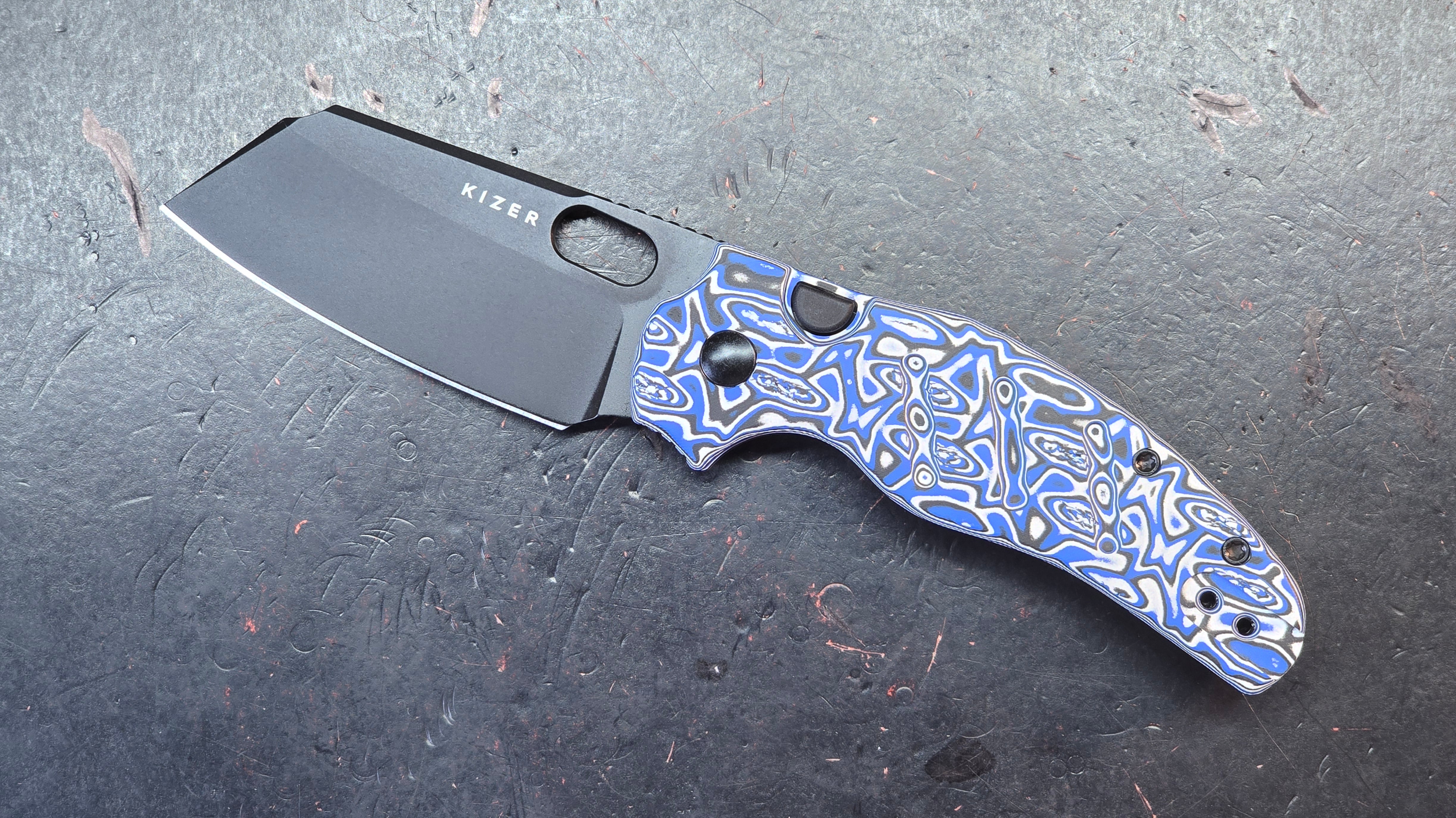 Kizer C01C 2.9 BS (BUTTON LINER LOCK) Blue Vortex Micarta Nitro-V
