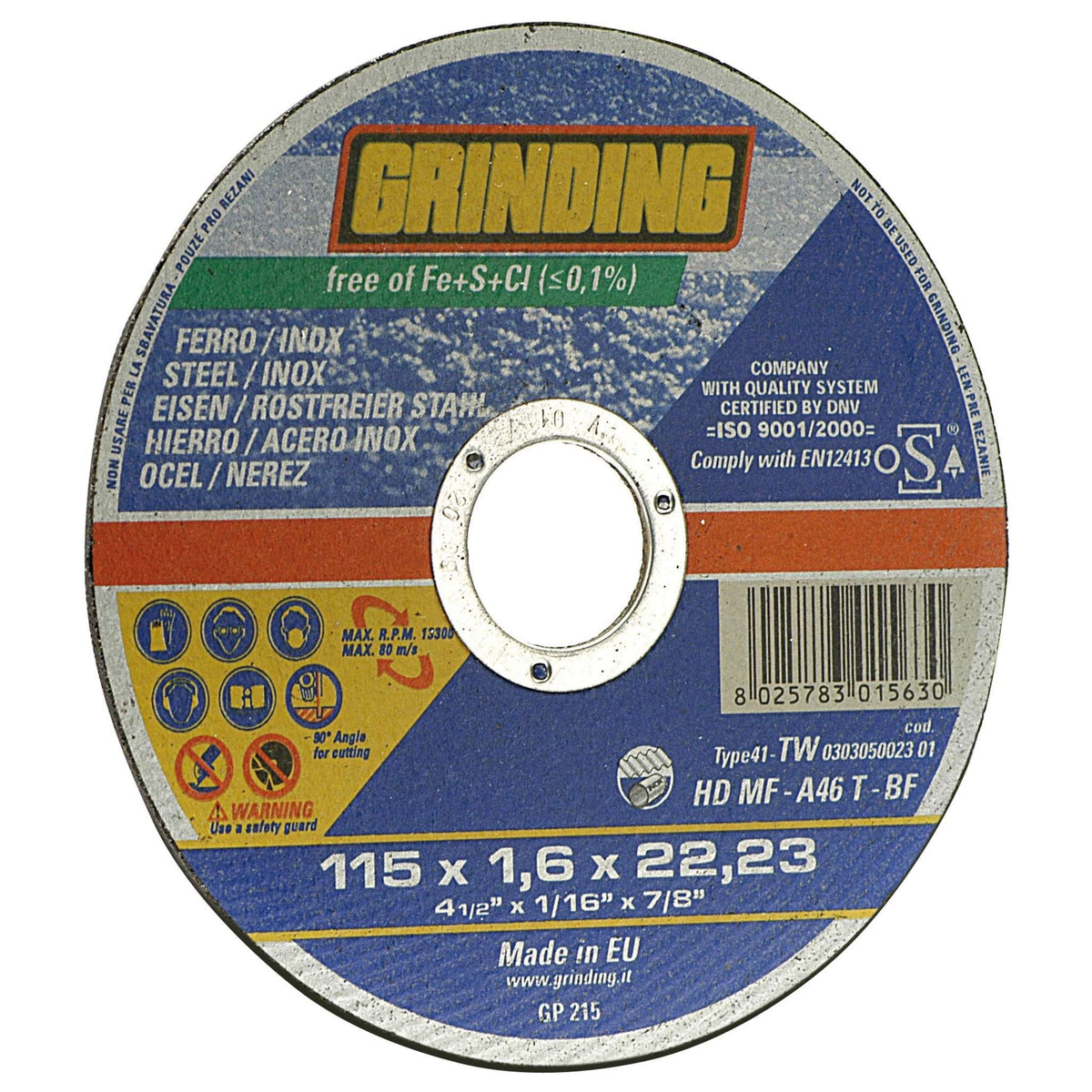Grinding Disco Piano Per Ferro D 115X1,6 Mm - 10 Pz