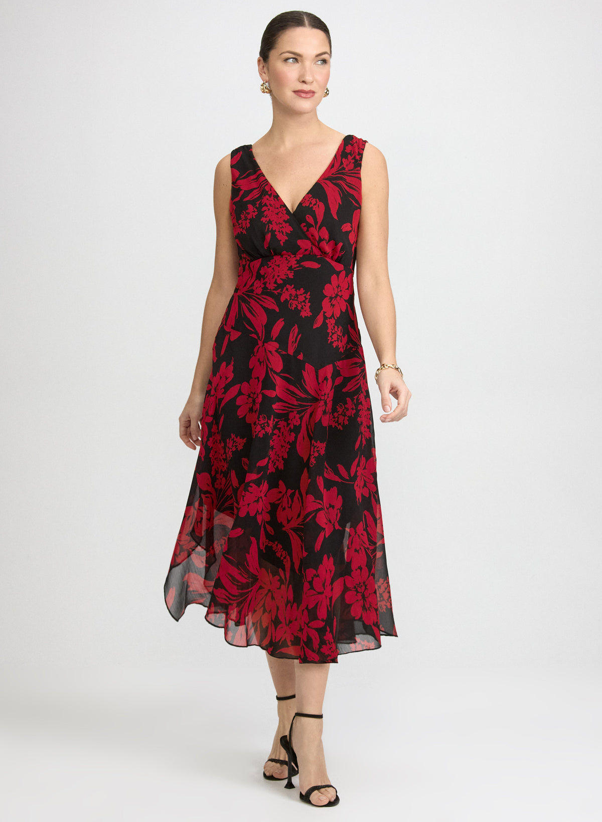 Floral Chiffon Dress Red Front 1