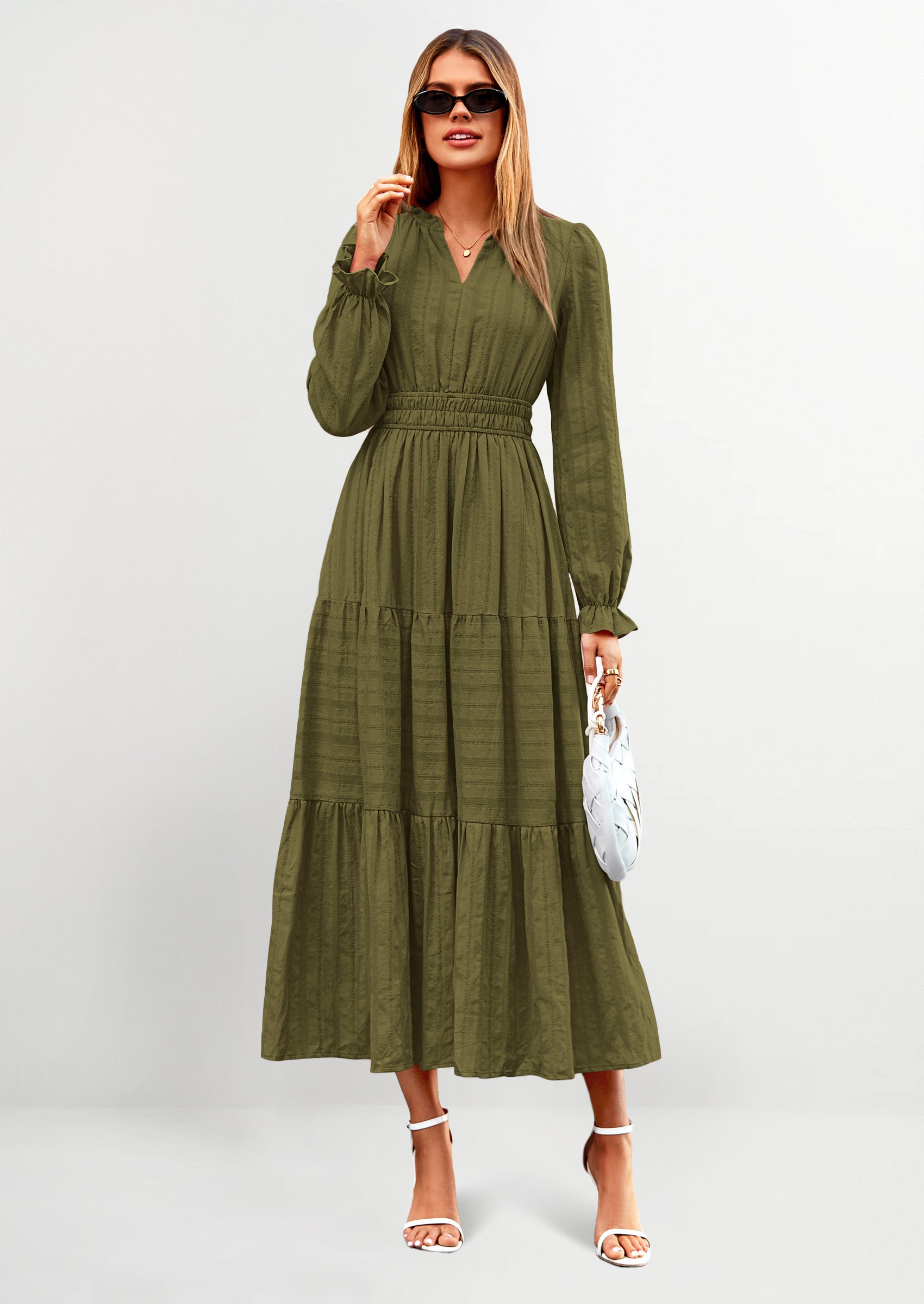 PRETTYGARDEN Women's Fall Wedding Guest Dresses Long Sleeve V Neck Flowy Elegant Holiday Party Maxi Dress with Pockets PRETTYGARDEN