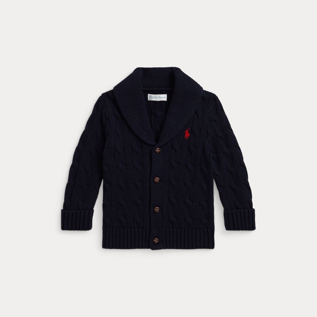 CABLE-KNIT COTTON SHAWL CARDIGAN