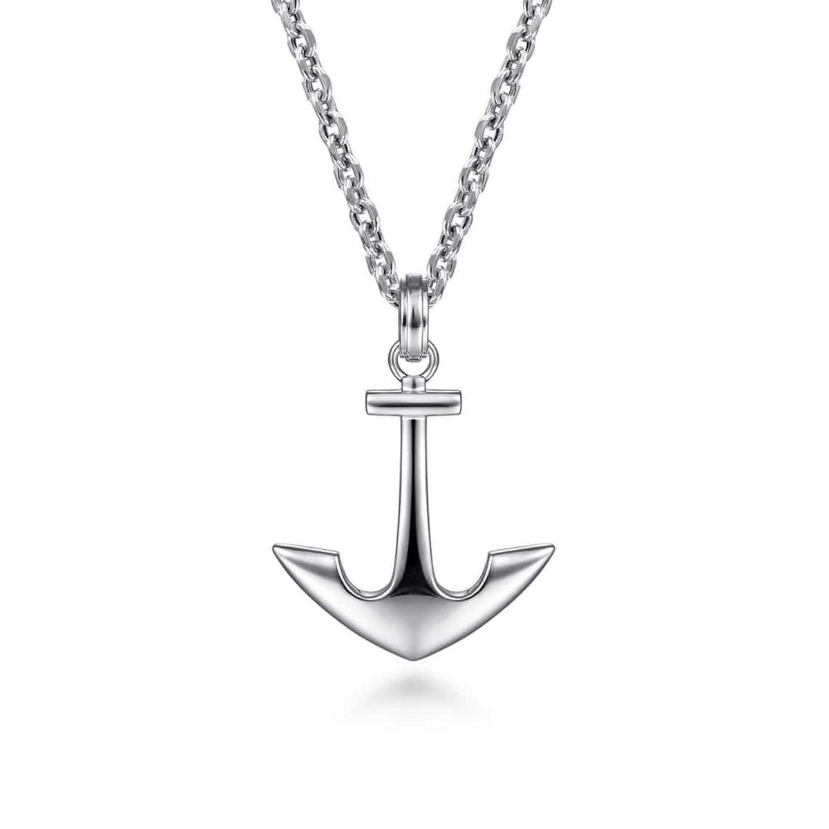 22 Inch 925 Sterling Silver Anchor Pendant Necklace - NKM2108-22SVJJJ-Gabriel & Co.-Renee Taylor Gallery