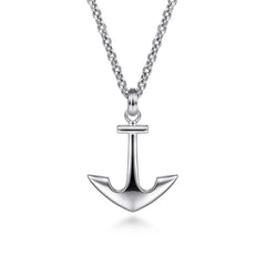 22 Inch 925 Sterling Silver Anchor Pendant Necklace - NKM2108-22SVJJJ-Gabriel & Co.-Renee Taylor Gallery