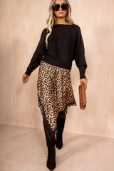 Destiny Leopard Print Satin Lace Asymmetric Skirt