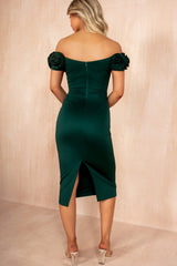 Alice Emerald Green Off The Shoulder Midi Dress