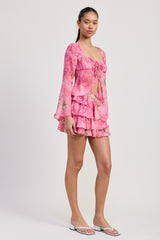 Pink Floral Ruffle Tiered Mini Skirt