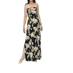Palolo Coral Orchid Long Strapless Ruffle Overlay Hawaiian Dress