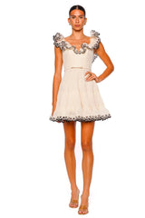 ZIMMERMANN Cream Frilled Mini Dress with Embroidered Detail