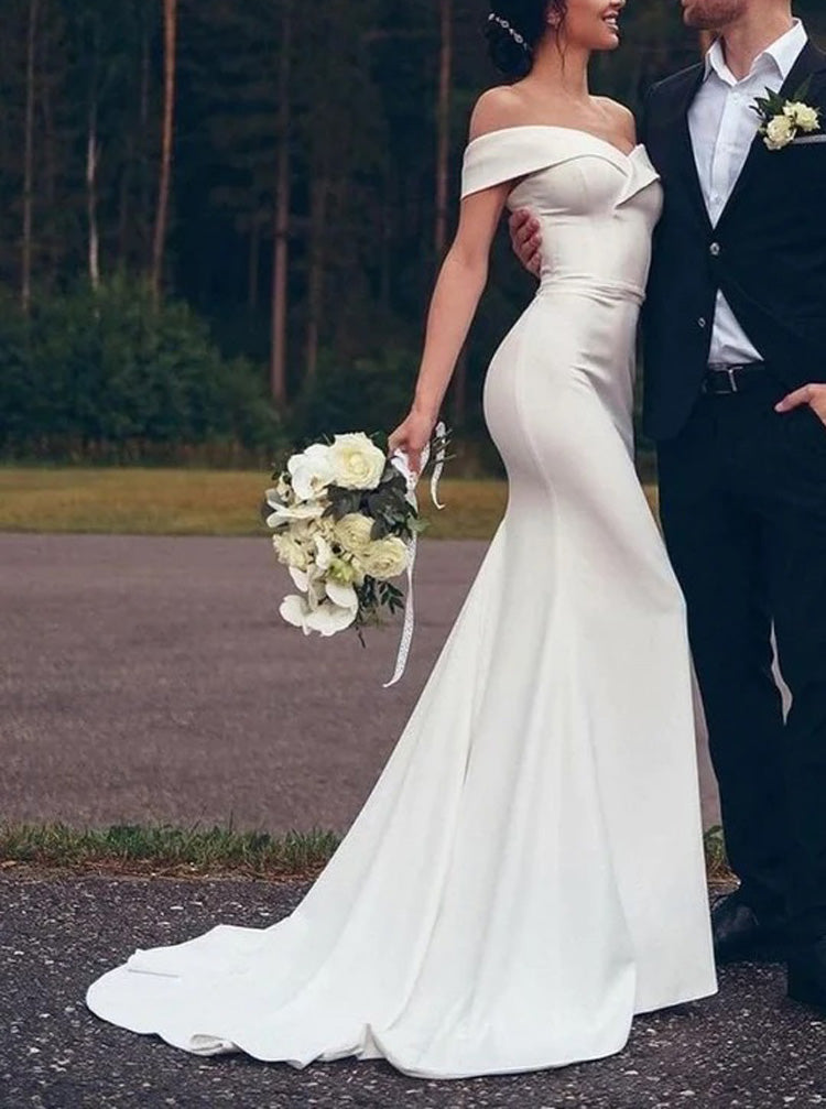 Off The Shoulder Wedding Dress,Fit And Flare Wedding Dress,WD00917