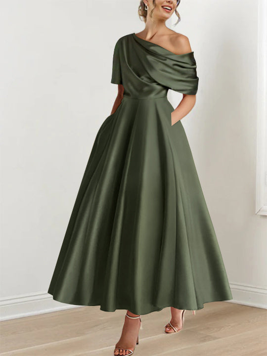MON2311720 MONDRESSY A-Line/Princess One-shoulder Half Sleeve Ankle-Length Mother of the Bride & Groom Dresses with Ruffles Image-1