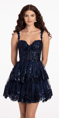 navy/size/2/missy/Camille La Vie/Sweetheart Corset Tiered Fit and Flare Dress/front