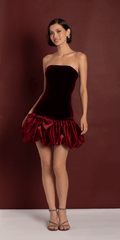 wine/size/0/missy/Camille La Vie/Strapless Velvet Bodycon Dress with Satin Bubble Hem/front alt 2