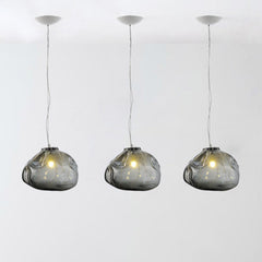 Cloud Shaped Pendant Light Contemporary Clear/Smoke Gray Hand-Blown Glass 1 Bulb Indoor Hanging Lamp
