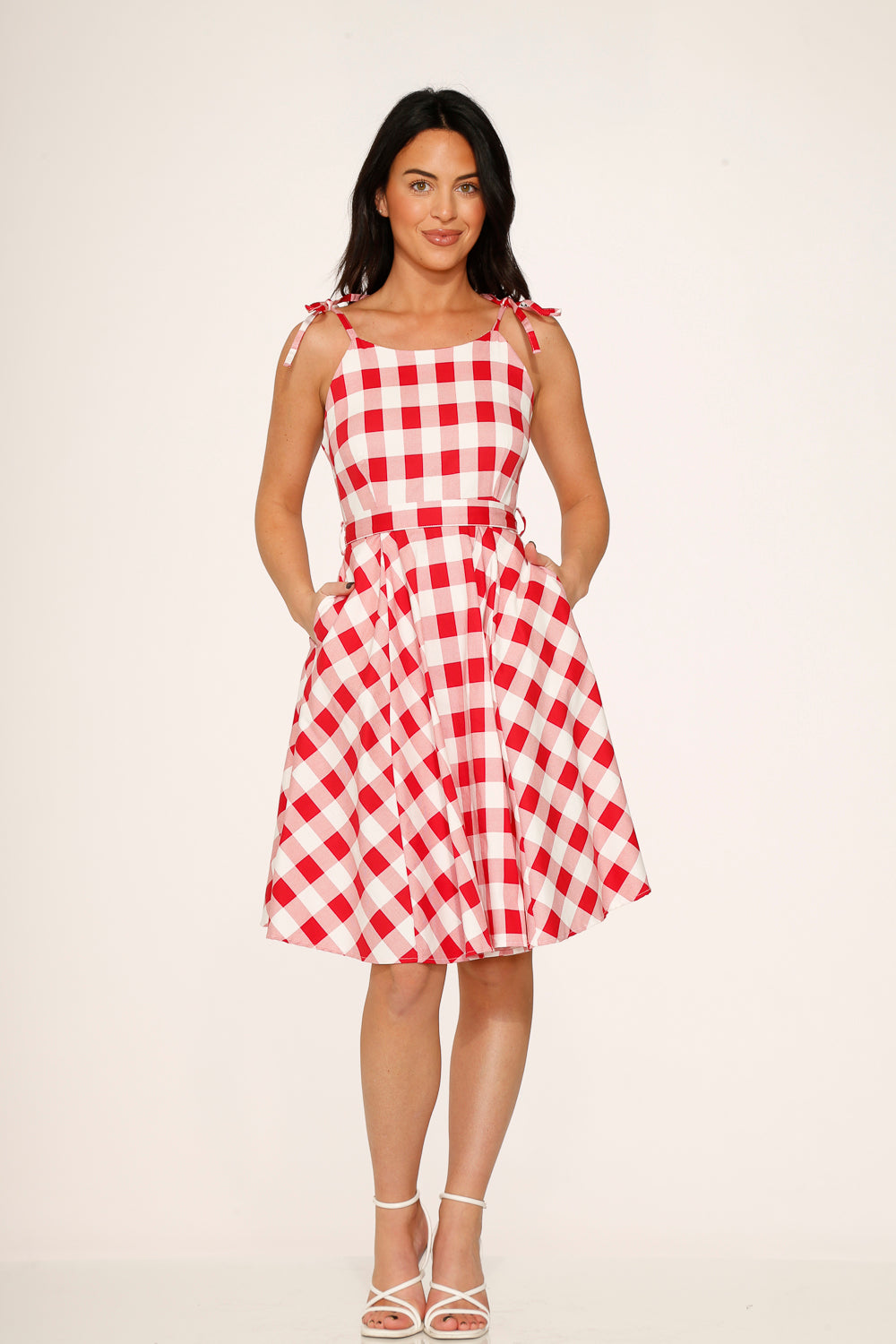 24360 White Red Picnic Swing Dress