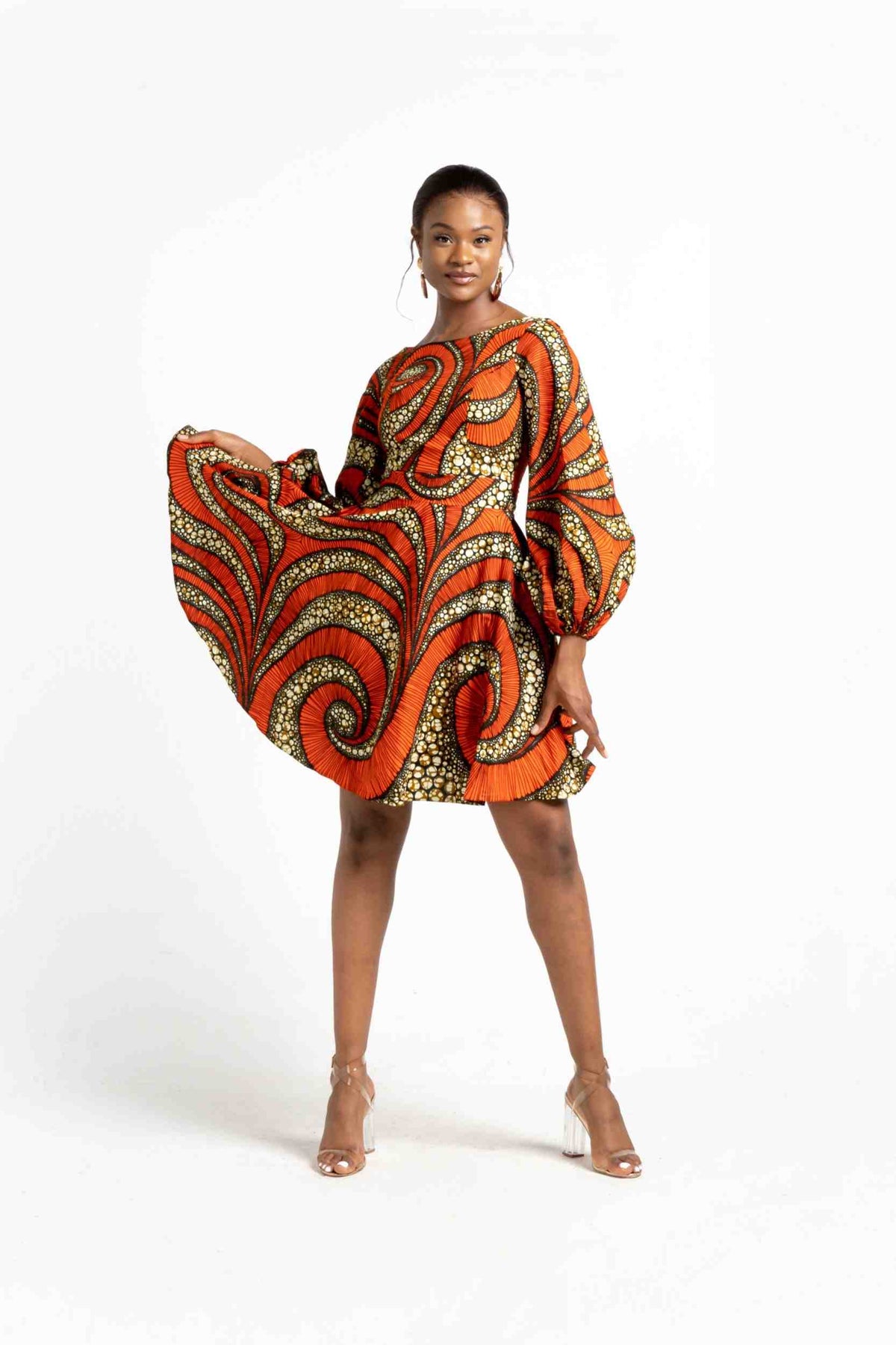 African dress for women. Puff Sleeve orange dress for women. Wedding guest outfit. Wedding guest dresses. Bridesmaid dresses. Long sleeve dresses. Mini Dresses. plus size dresses.