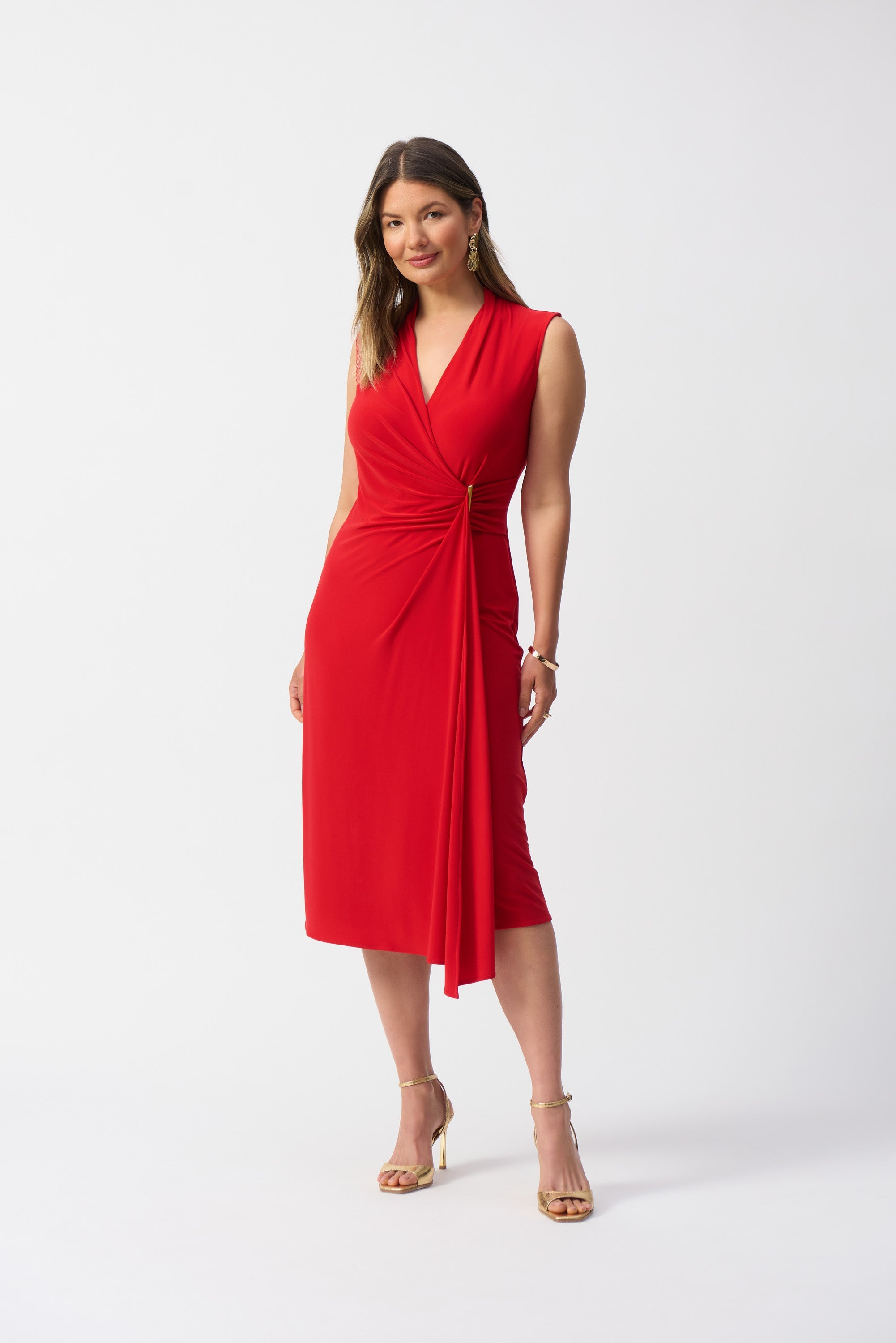 Joseph Ribkoff Radiant Red Sleeveless Wrap Dress Style 251278