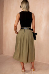 Haven Khaki 2 in 1 Belted Midi Dress