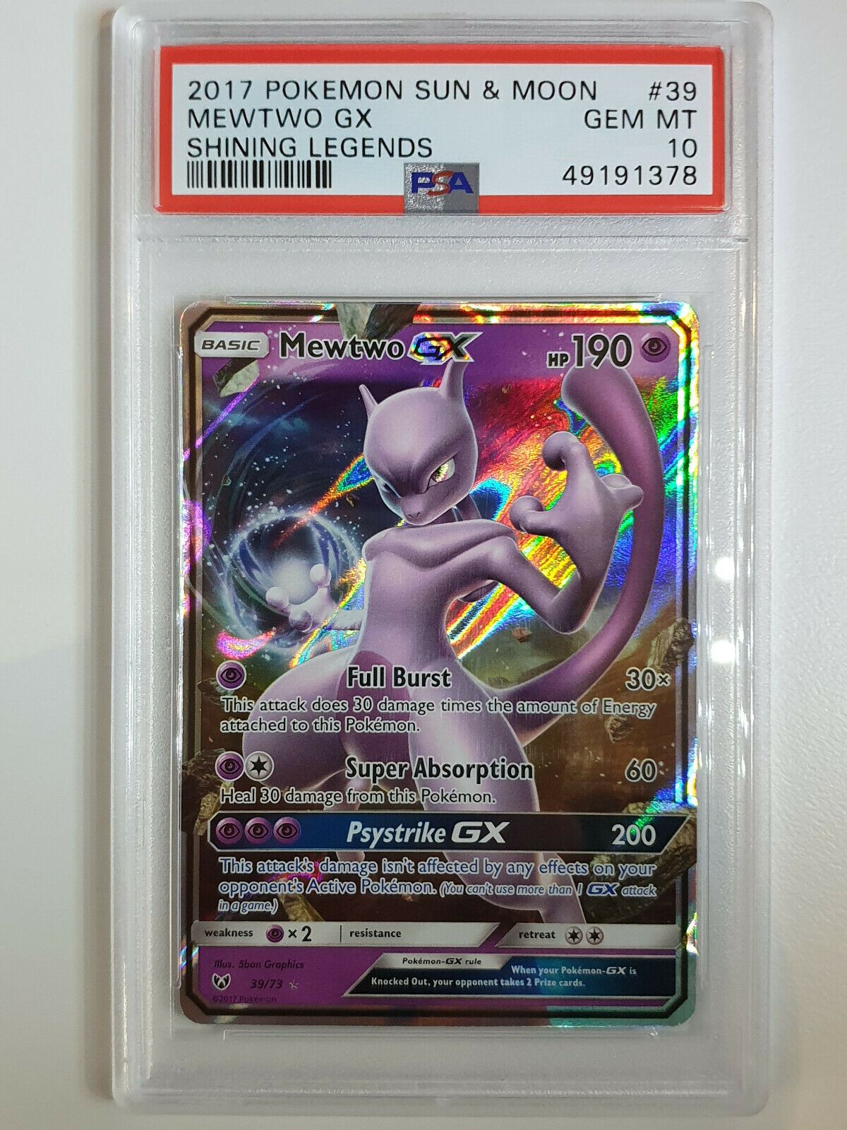 2017 Pokemon Mewtwo GX 39/73 Shining Legends - PSA 10
