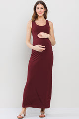 Burgundy Tank Round Neck Maternity Maxi Dress