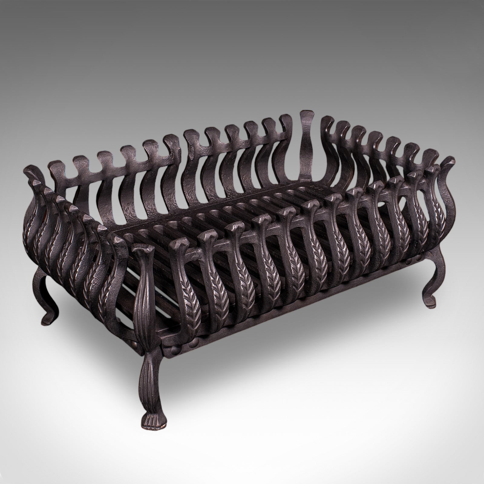 Antique Fire Basket, English, Cast Iron, Fireplace Grate, Edwardian, Circa 1905