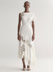 woman wearing white satin and lace dress