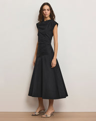 Veronica Beard Lisette Cotton Poplin Midi Dress - Black