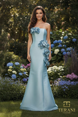 Prom Dresses 3D Floral Long Formal Mermaid Prom Dress Light Blue-Mikado-261E6698-Floral