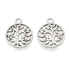 Aleación de zinc redondo plano con árbol de la vida, 18x15x1.5mm.