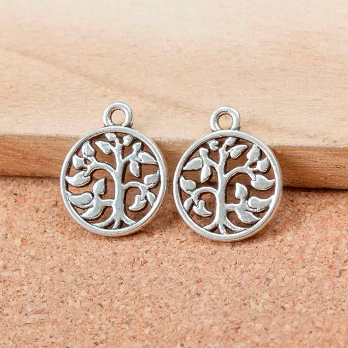 Aleación de zinc redondo plano con árbol de la vida, 18x15x1.5mm.