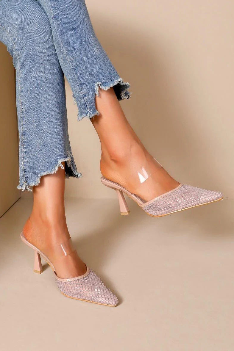 Jessie Nude Diamante Perspex Heels