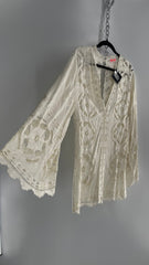 Free People Cream Lace Mini Dress (Small)
