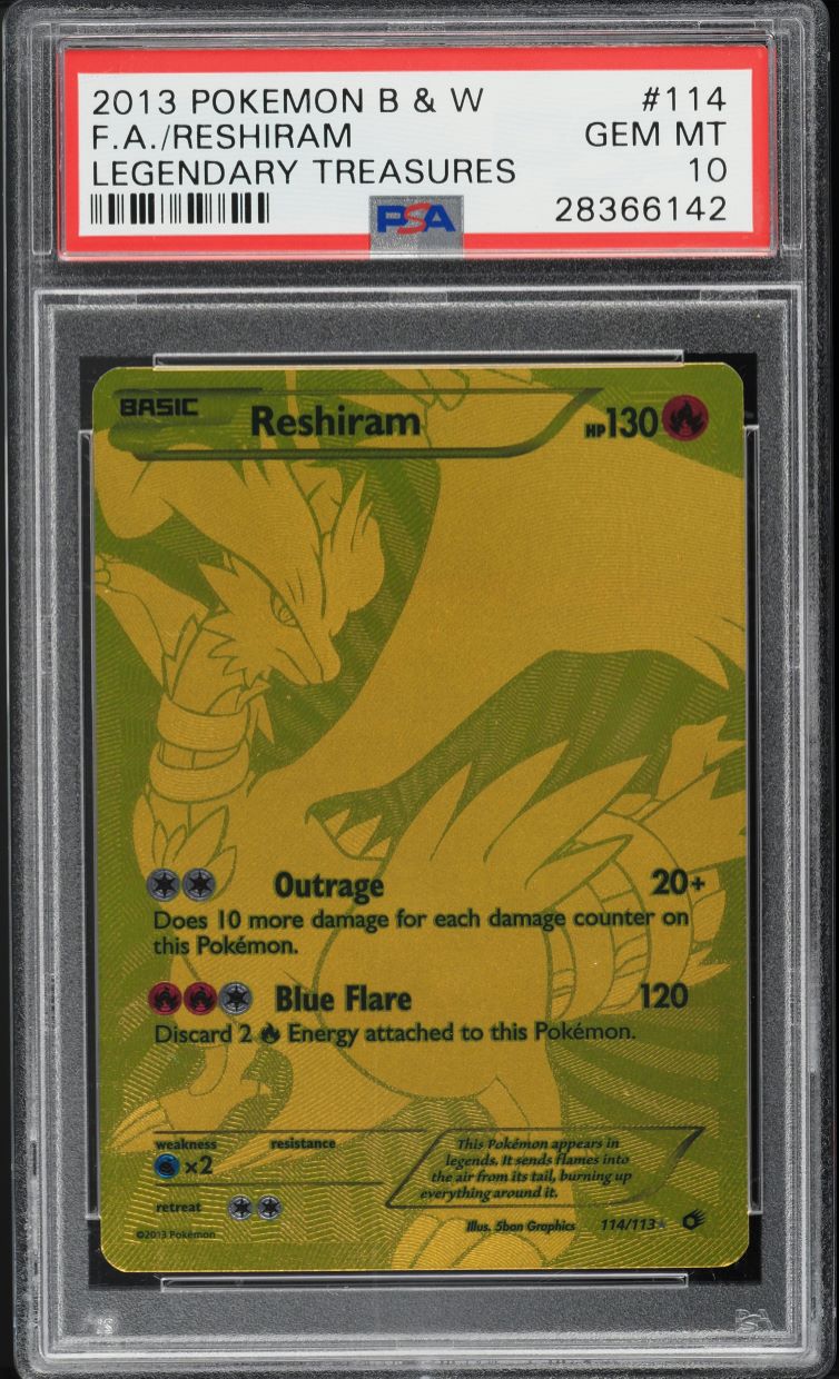2013 POKEMON BLACK & WHITE LEGENDARY TREASURES FULL ART RESHIRAM #114 PSA 10 GEM