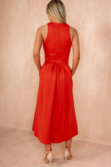Gemma Blood Orange Racer Neck Midi Dress