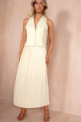 Athena Buttercream Pleated Midi Skirt